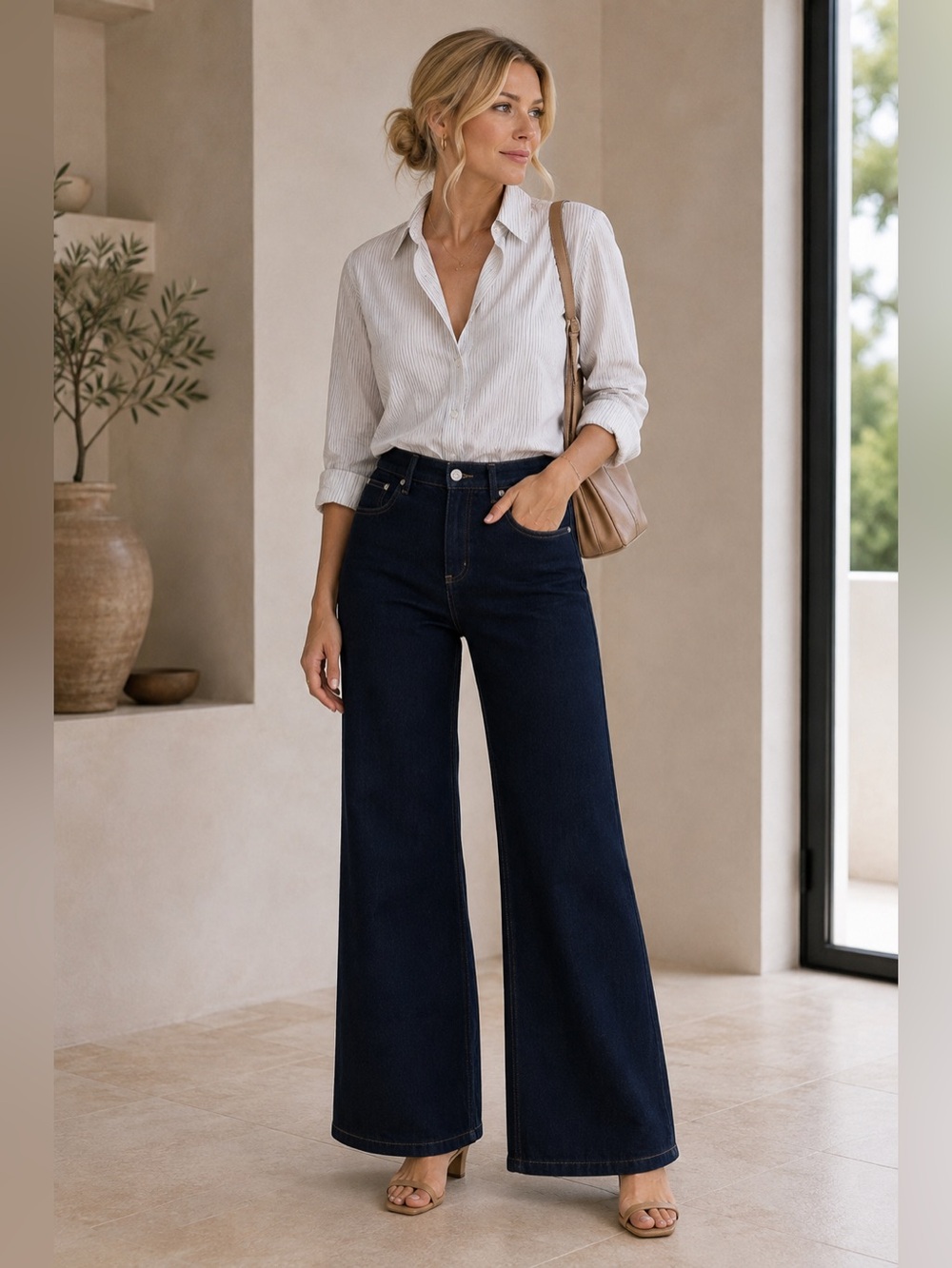 Showpo Emman NWT High Rise Wide Leg Indigo Denim Jeans Women’s 10 Premium Y2K